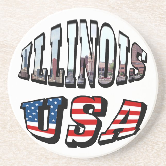 Illinois USA Flag & State Photo Text Coaster (Front)