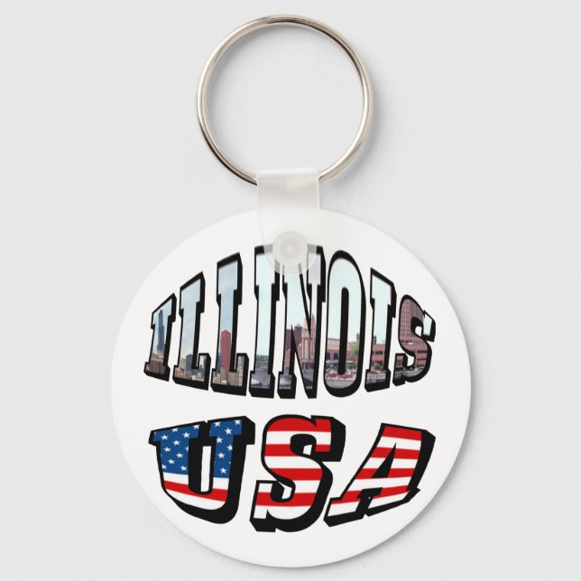 Illinois USA Flag & State Photo Text Key Ring (Front)