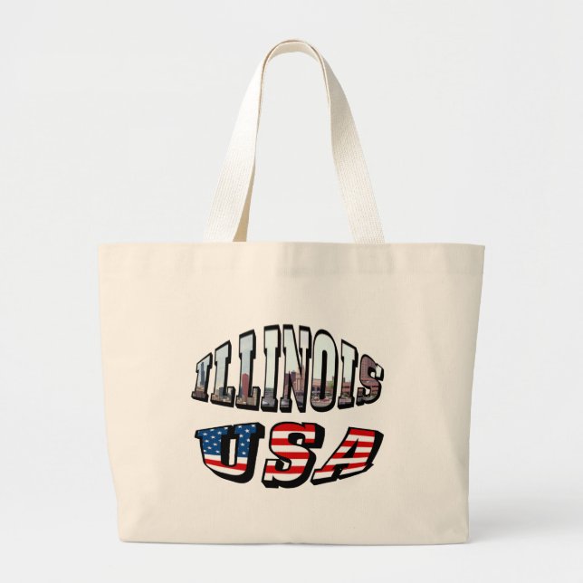 Illinois USA Flag & State Photo Text Large Tote Bag (Front)