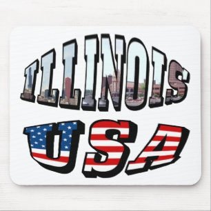 Illinois USA Flag & State Photo Text Mouse Pad