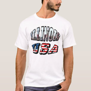 Illinois USA Flag & State Photo Text T-Shirt