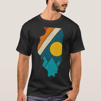 Illinois Vintage State Map Mountains Hiking Pride T-Shirt