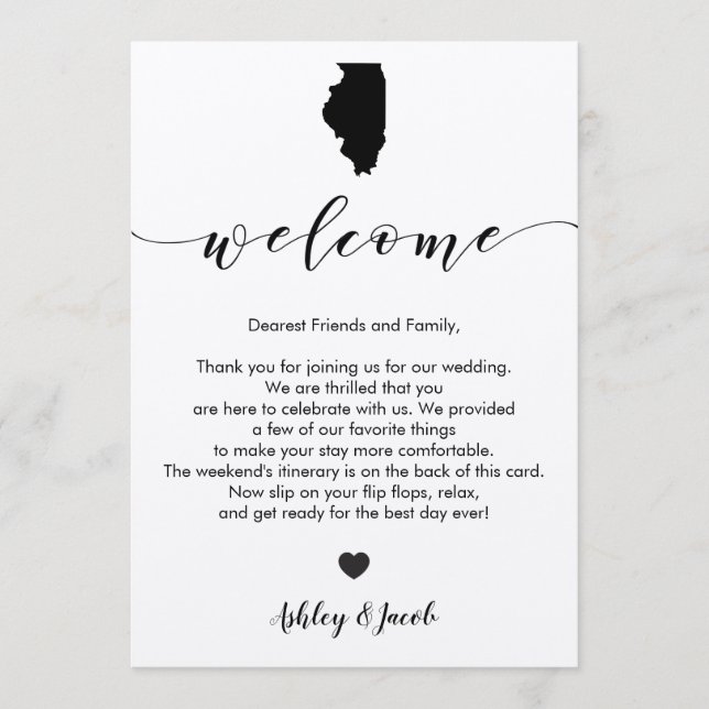 Illinois Wedding Welcome Letter & Itinerary Card (Front)