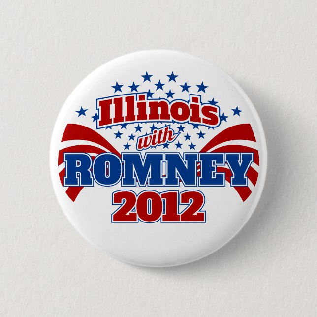 Illinois with Romney 2012 6 Cm Round Badge (Front)