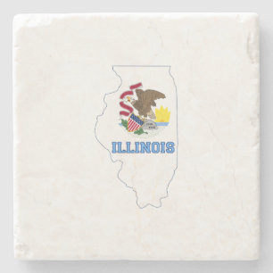 Illinoise State Flag and Map Stone Coaster