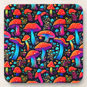 Illuminate Your Space with Retro Neon Mushrooms Coaster
