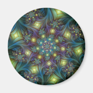 Illuminated abstract blue purple Fractal Pattern Magnet