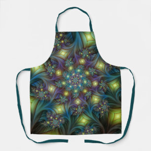 Illuminated Abstract Shiny Blue Purple Fractal Art Apron