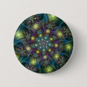Illuminated Abstract Shiny Teal Purple Fractal Art 6 Cm Round Badge