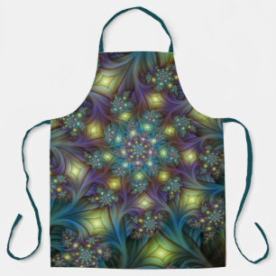 Illuminated Abstract Shiny Teal Purple Fractal Art Apron