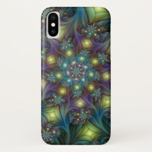 Illuminated Abstract Shiny Teal Purple Fractal Art iPhone X Case