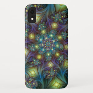 Illuminated Abstract Shiny Teal Purple Fractal Art iPhone XR Case