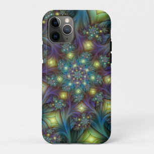 Illuminated Abstract Shiny Teal Purple Fractal Art iPhone 11 Pro Case