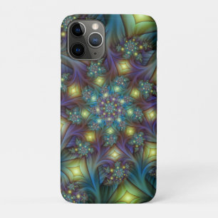 Illuminated Abstract Shiny Teal Purple Fractal Art iPhone 11 Pro Case