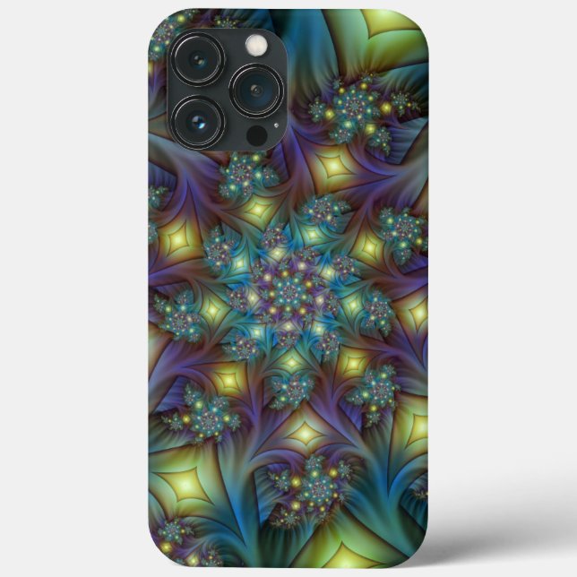 Illuminated Abstract Shiny Teal Purple Fractal Art Case-Mate iPhone Case (Back)