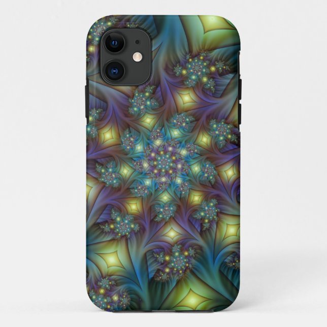 Illuminated Abstract Shiny Teal Purple Fractal Art Case-Mate iPhone Case (Back)