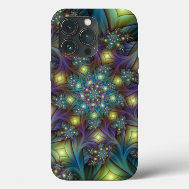 Illuminated Abstract Shiny Teal Purple Fractal Art Case-Mate iPhone Case (Back)