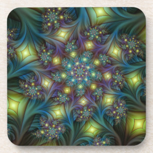 Illuminated Abstract Shiny Teal Purple Fractal Art Coaster