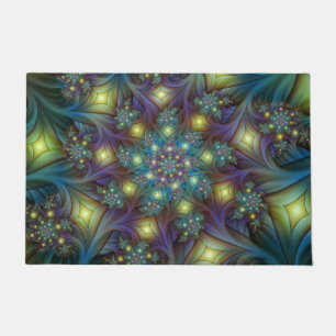 Illuminated Abstract Shiny Teal Purple Fractal Art Doormat