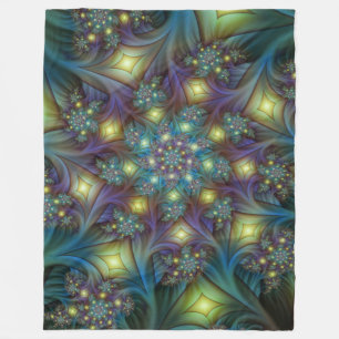 Illuminated Abstract Shiny Teal Purple Fractal Art Fleece Blanket