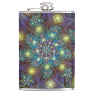 Illuminated Abstract Shiny Teal Purple Fractal Art Hip Flask