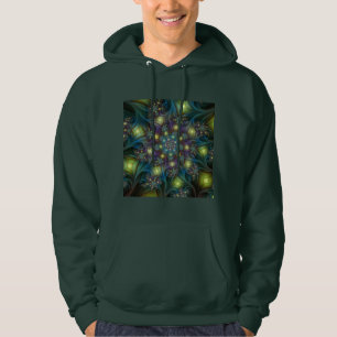 Illuminated Abstract Shiny Teal Purple Fractal Art Hoodie