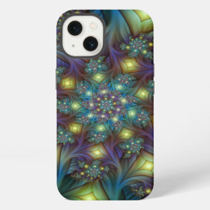 Illuminated Abstract Shiny Teal Purple Fractal Art iPhone Case