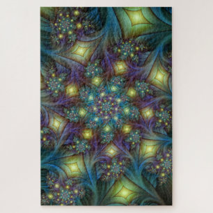 Illuminated Abstract Shiny Teal Purple Fractal Art Jigsaw Puzzle