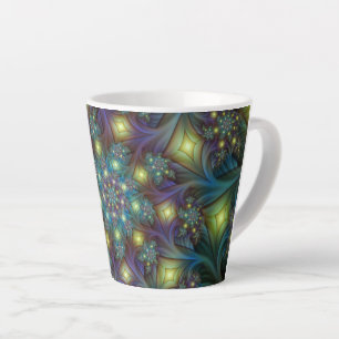 Illuminated Abstract Shiny Teal Purple Fractal Art Latte Mug