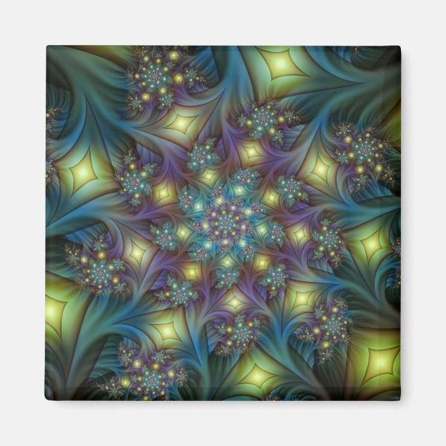 Illuminated Abstract Shiny Teal Purple Fractal Art Magnet (Front)