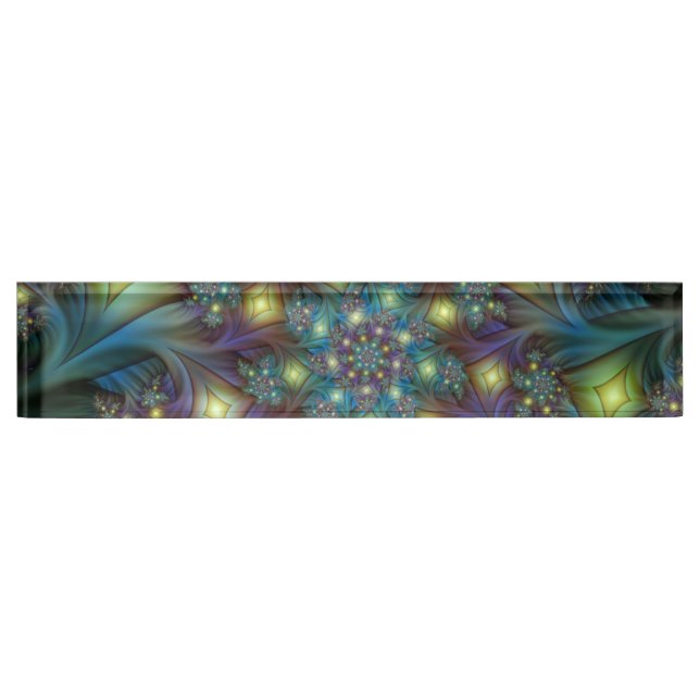 Illuminated Abstract Shiny Teal Purple Fractal Art Nameplate (Front)