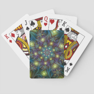 Illuminated Abstract Shiny Teal Purple Fractal Art Playing Cards