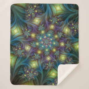 Illuminated Abstract Shiny Teal Purple Fractal Art Sherpa Blanket
