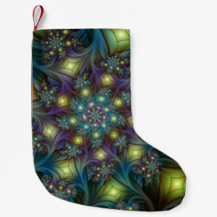 Illuminated Abstract Shiny Teal Purple Fractal Art Small Christmas Stocking