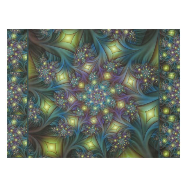 Illuminated Abstract Shiny Teal Purple Fractal Art Tablecloth (Front (Horizontal))