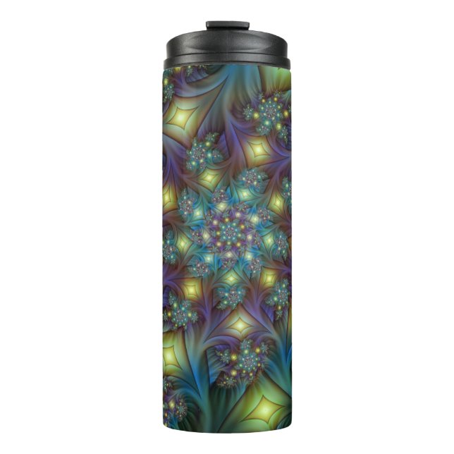 Illuminated Abstract Shiny Teal Purple Fractal Art Thermal Tumbler (Front)