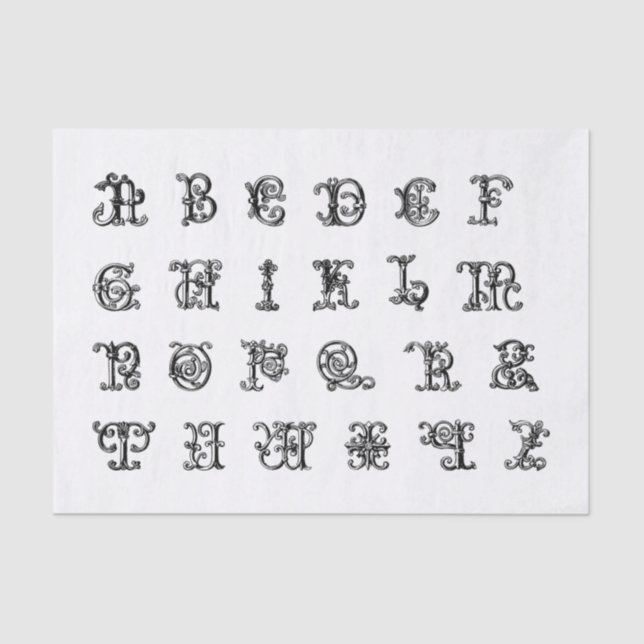 Illuminated Alphabet Letters for Decoupage Tissue Paper (Front)