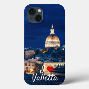 Illuminated at night Valletta old town and harbor iPhone 13 Case