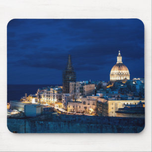 Illuminated at night Valletta old town and harbor Mouse Pad