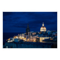 Illuminated at night Valletta old town and harbor