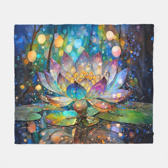 Illuminated Blooming Lotus Flower Fleece Blanket (Front (Horizontal))