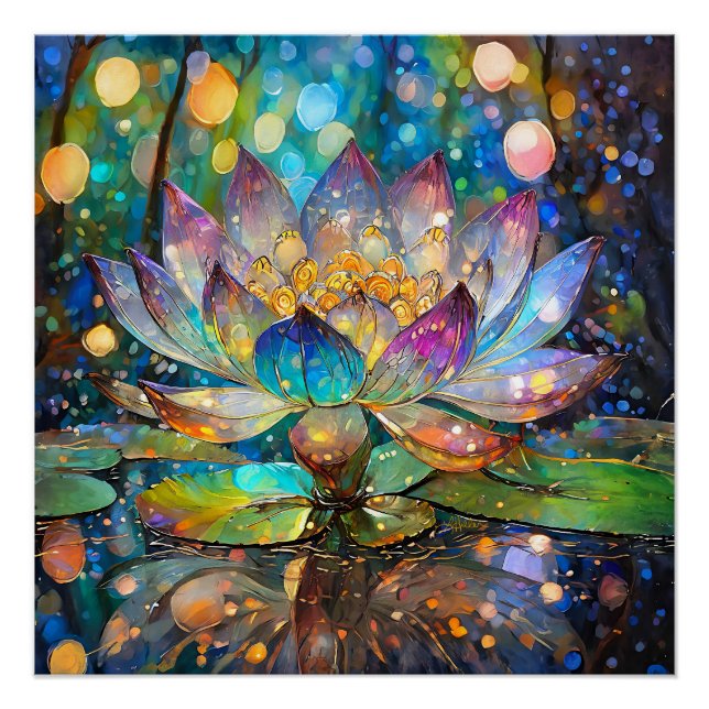 Illuminated Blooming Lotus Flower Poster (Front)