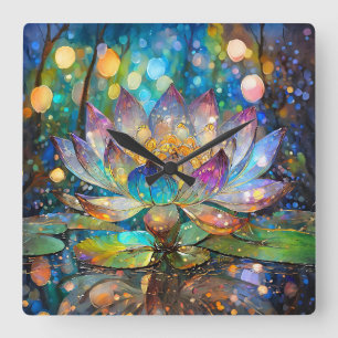 Illuminated Blooming Lotus Flower Square Wall Clock