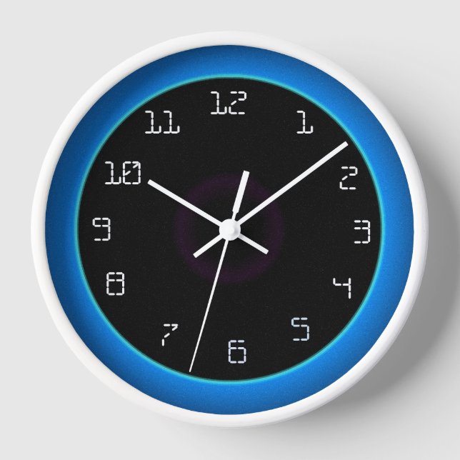 Illuminated Blue/Aqua on Black> Wall Clock (Front)