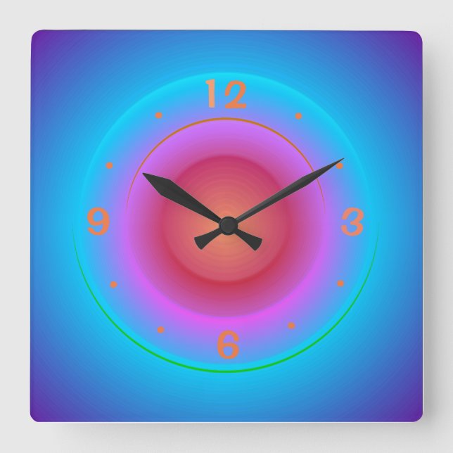 Illuminated Blue Aqua Orange Pink Rings>Wallclock Square Wall Clock (Front)