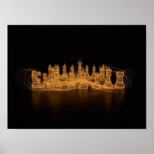 Illuminated Chess Pieces Wall Art