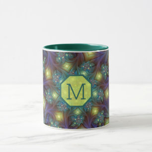 Illuminated Colourful Fractal Art Pattern Monogram Mug