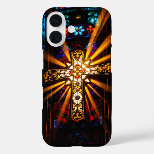 Illuminated Cross Stained Glass Christian iPhone 16 Case