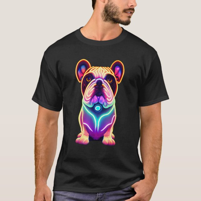 Illuminated Cyberpunk English Bulldog   Cute Bulld T-Shirt (Front)