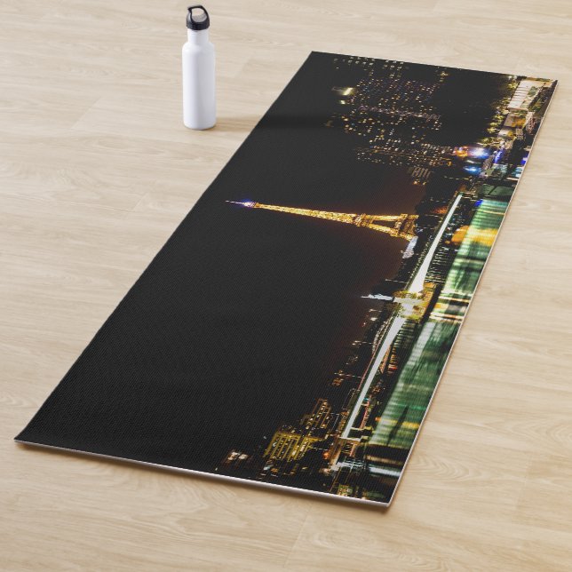 Illuminated Eiffel tower in Paris at night Yoga Mat (In Situ)